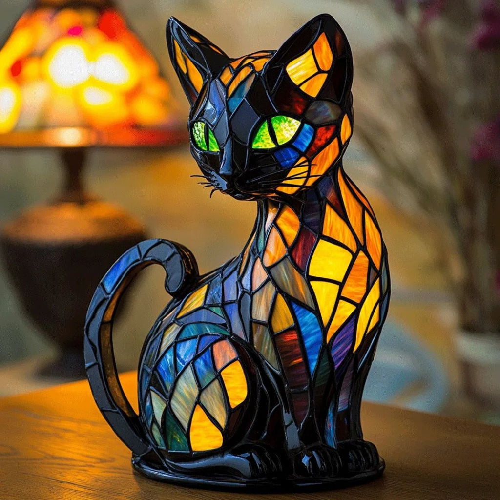 Decorative Cat Lamp with Mosaic Design and Warm Ambient Light – Stylish Home Decoration