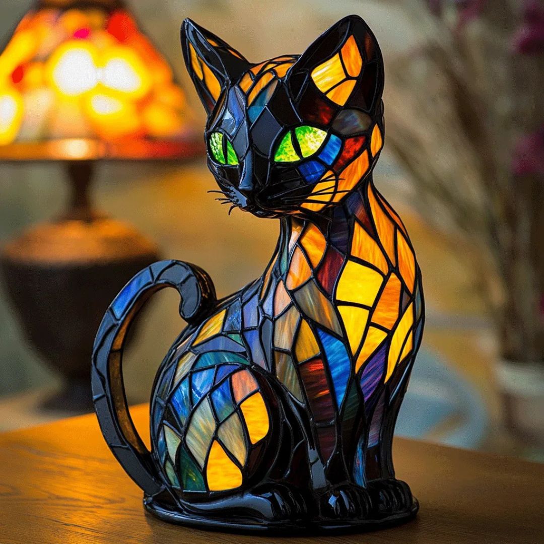 Decorative Cat Lamp with Mosaic Design and Warm Ambient Light – Stylish Home Decoration