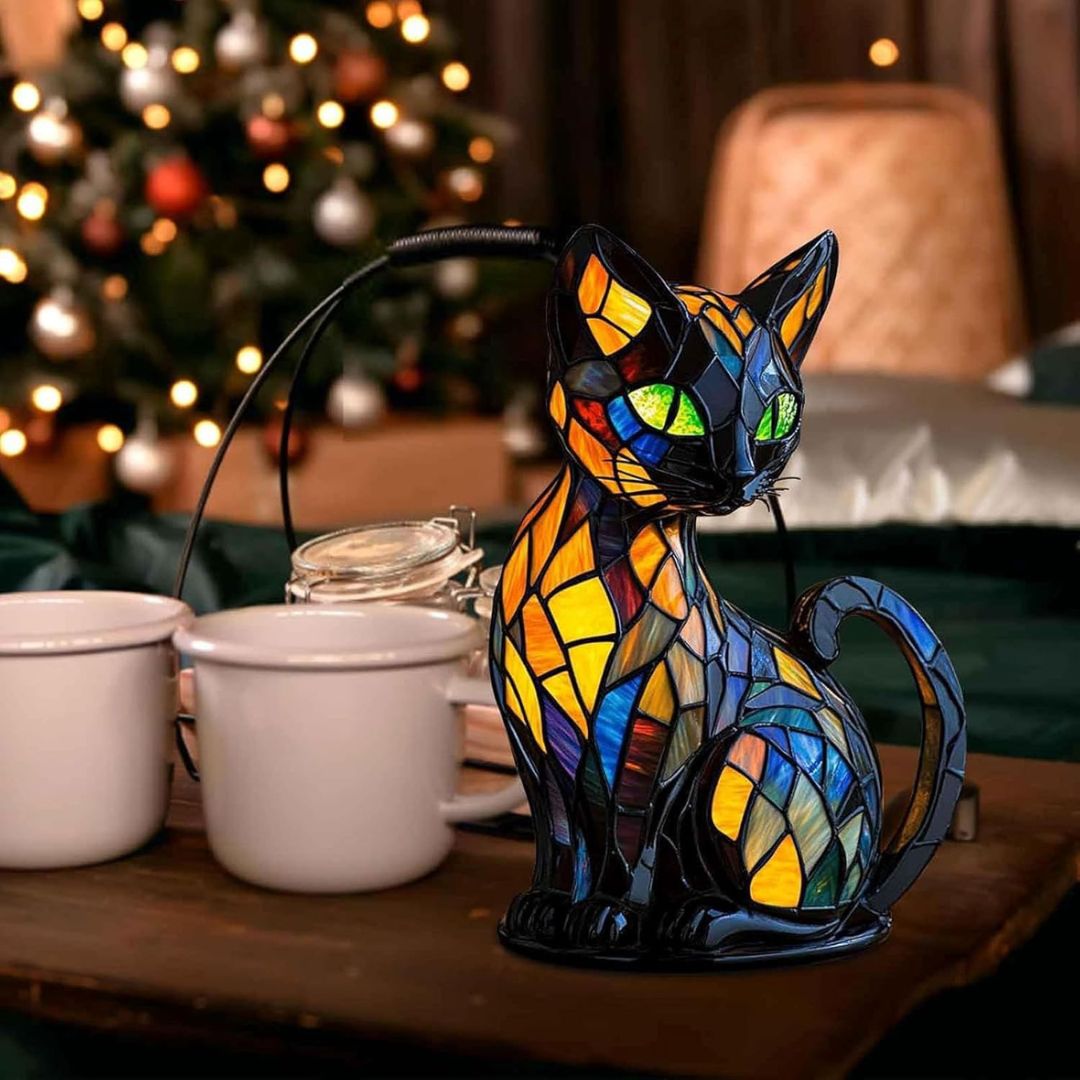 Decorative Cat Lamp with Mosaic Design and Warm Ambient Light – Stylish Home Decoration