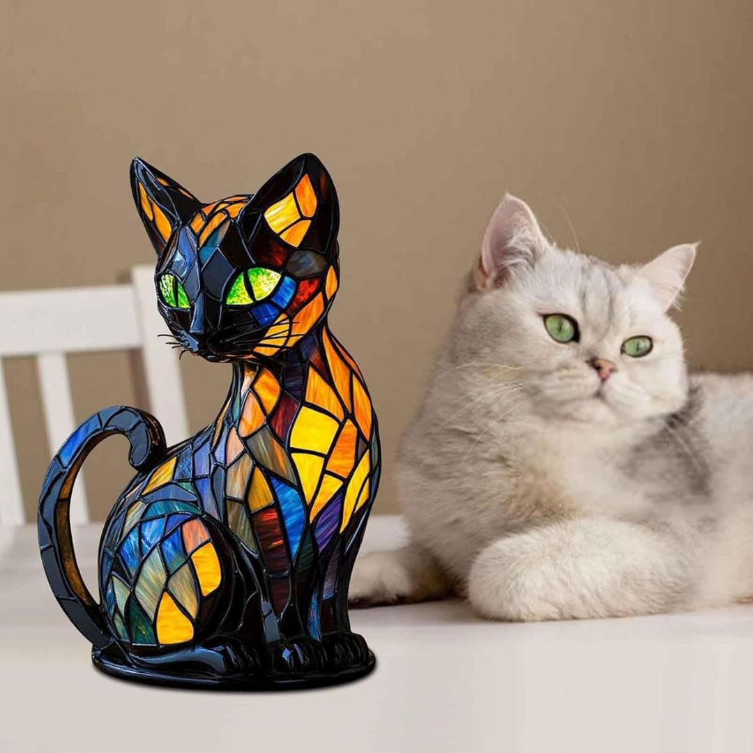 Decorative Cat Lamp with Mosaic Design and Warm Ambient Light – Stylish Home Decoration