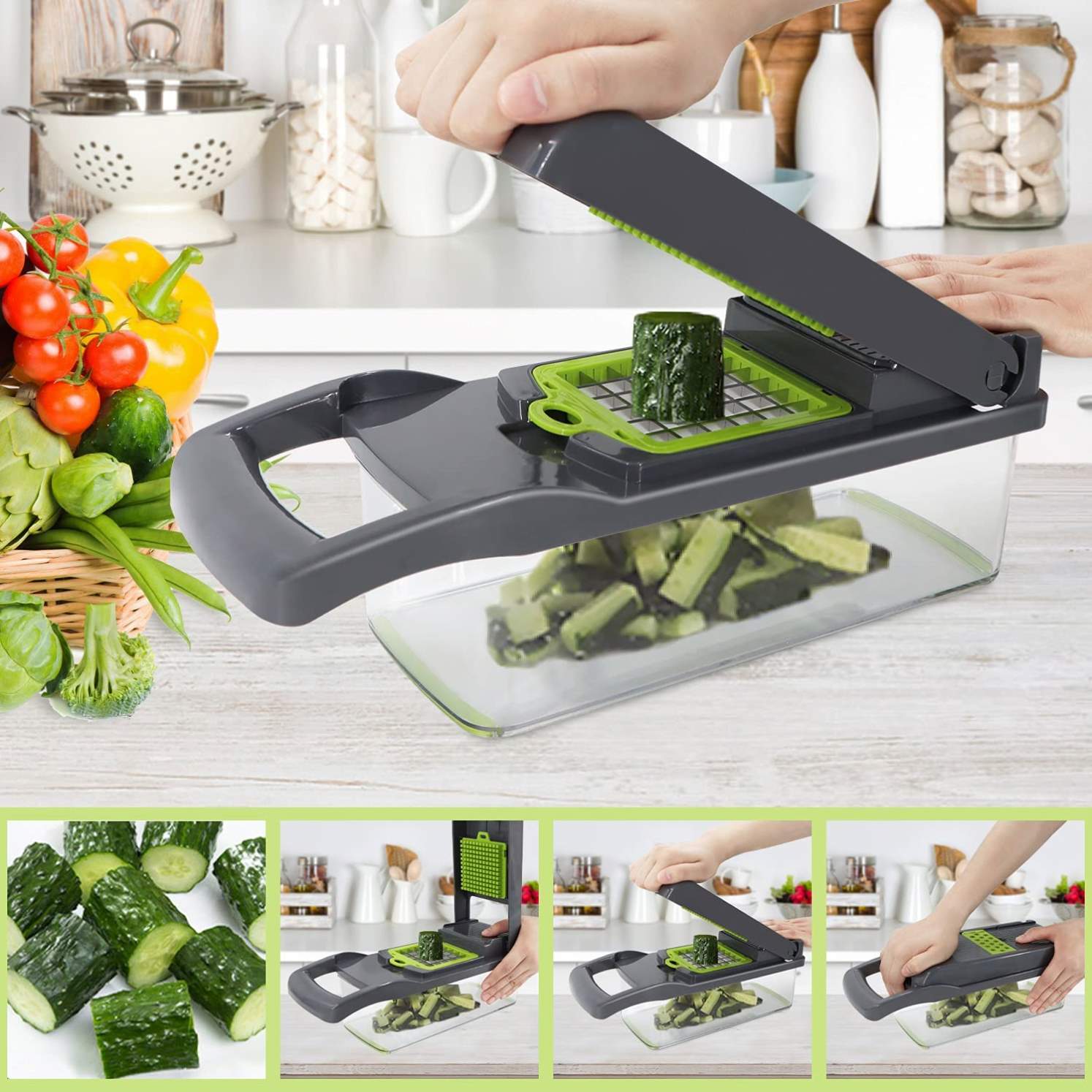 16 in 1 Vegetable Chopper and Food Dicer. Fast Salad Cutter and Kitchen Slicer Set