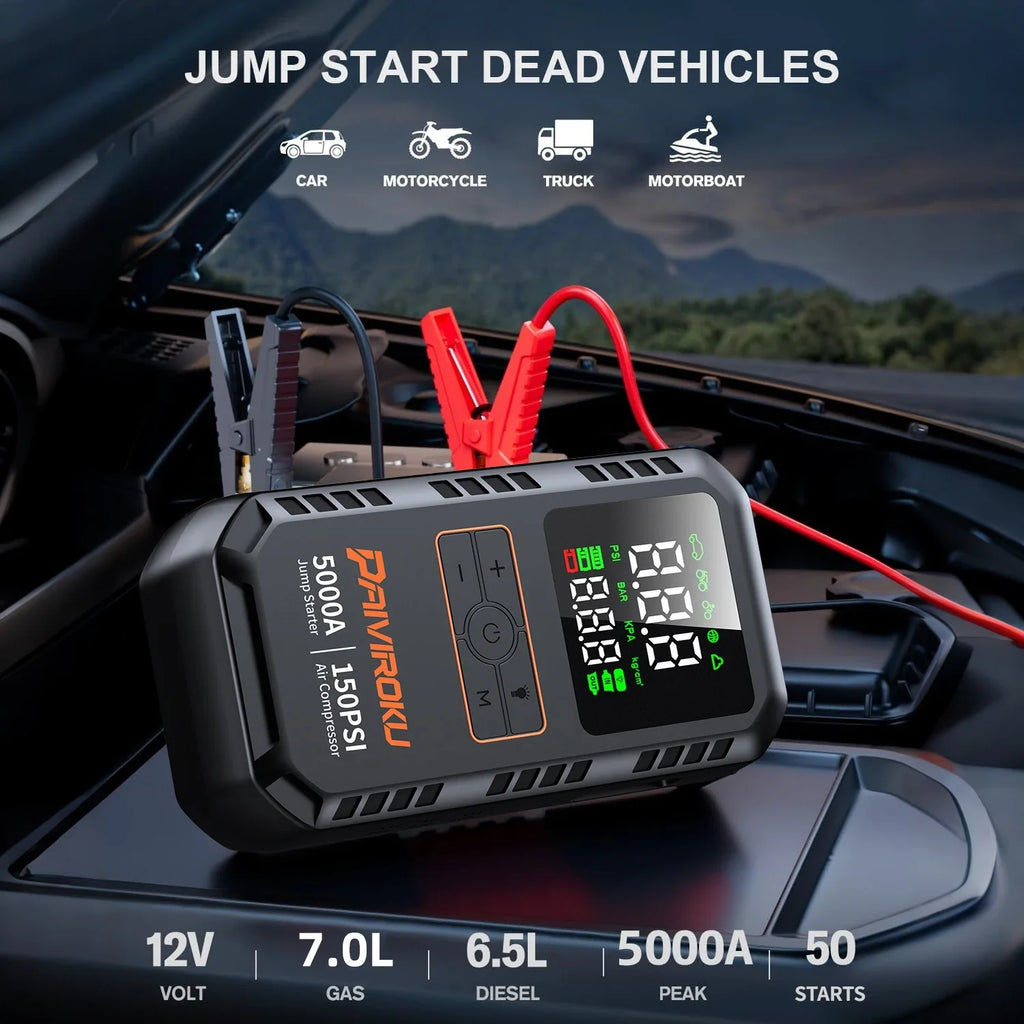 4-IN-1 Car Jump Starter with Air Compressor