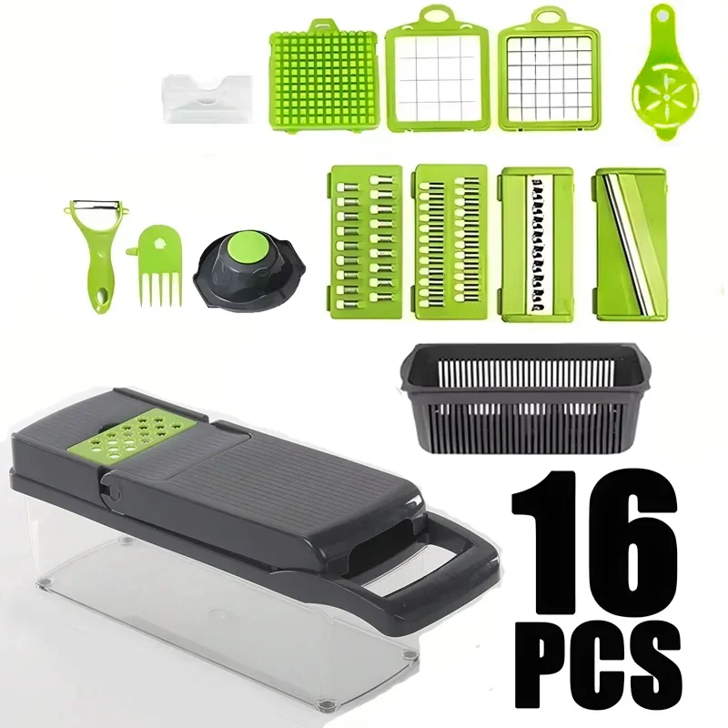 16 in 1 Vegetable Chopper and Food Dicer. Fast Salad Cutter and Kitchen Slicer Set