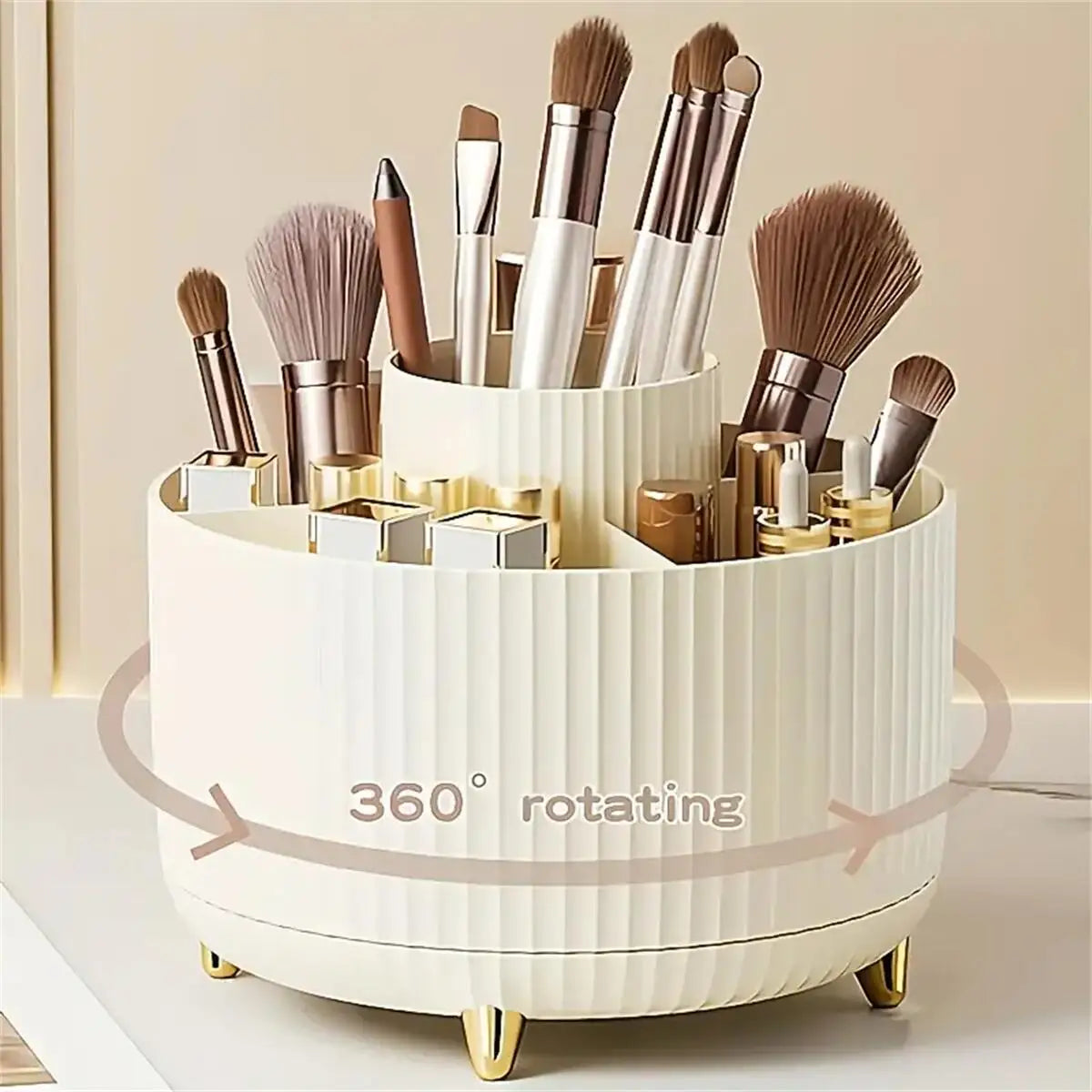 360° Rotating Makeup Organizer with 5 Compartments Storage