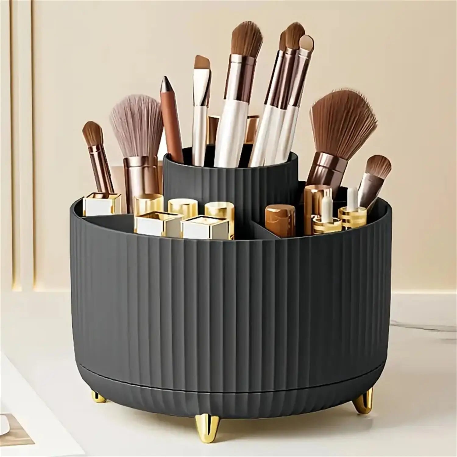 360° Rotating Makeup Organizer with 5 Compartments Storage