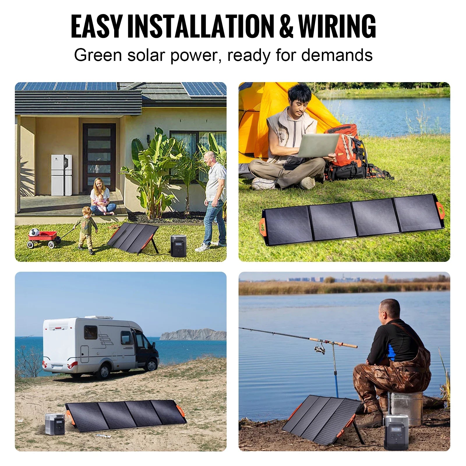 SucceBuy Portable Monocrystalline Solar Panel Foldable ETFE Charger Efficiency Panel Waterproof for Power Station Camping Hiking