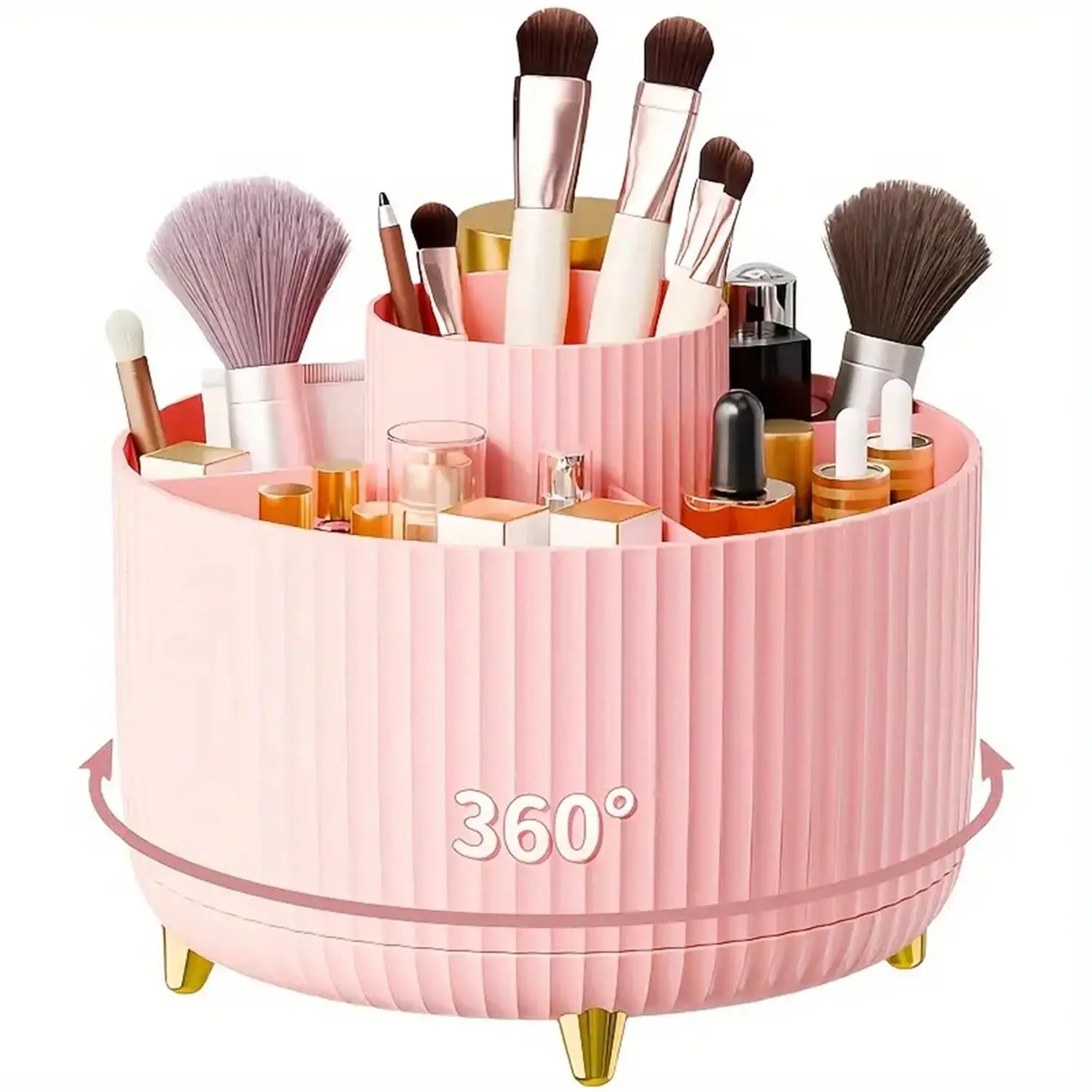 360° Rotating Makeup Organizer with 5 Compartments Storage
