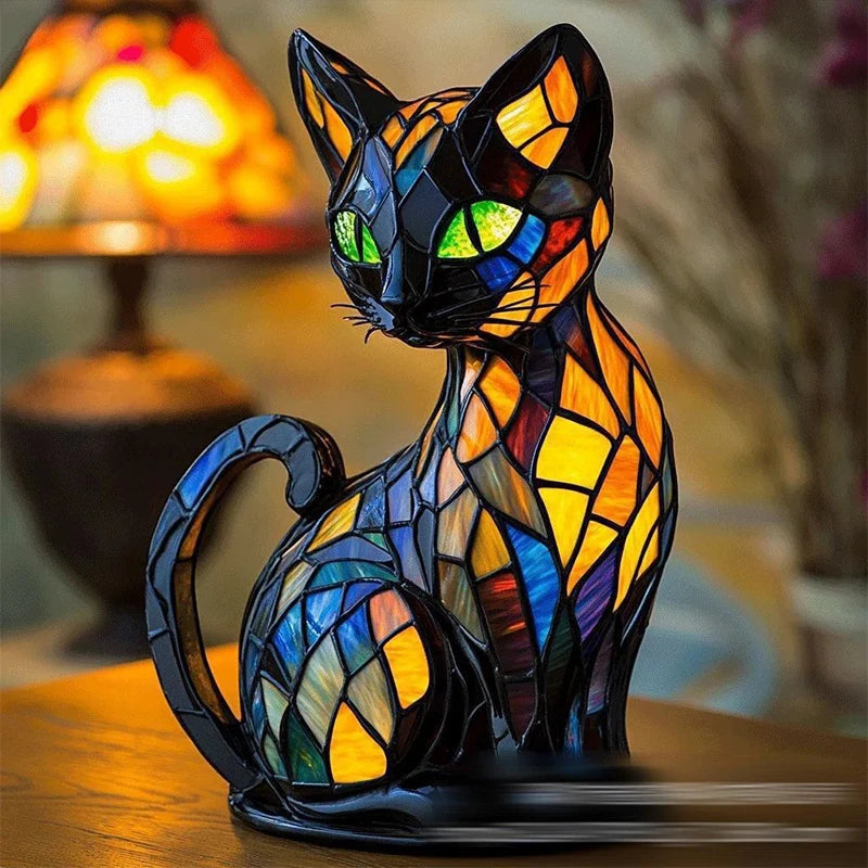 Decorative Cat Lamp with Mosaic Design and Warm Ambient Light – Stylish Home Decoration