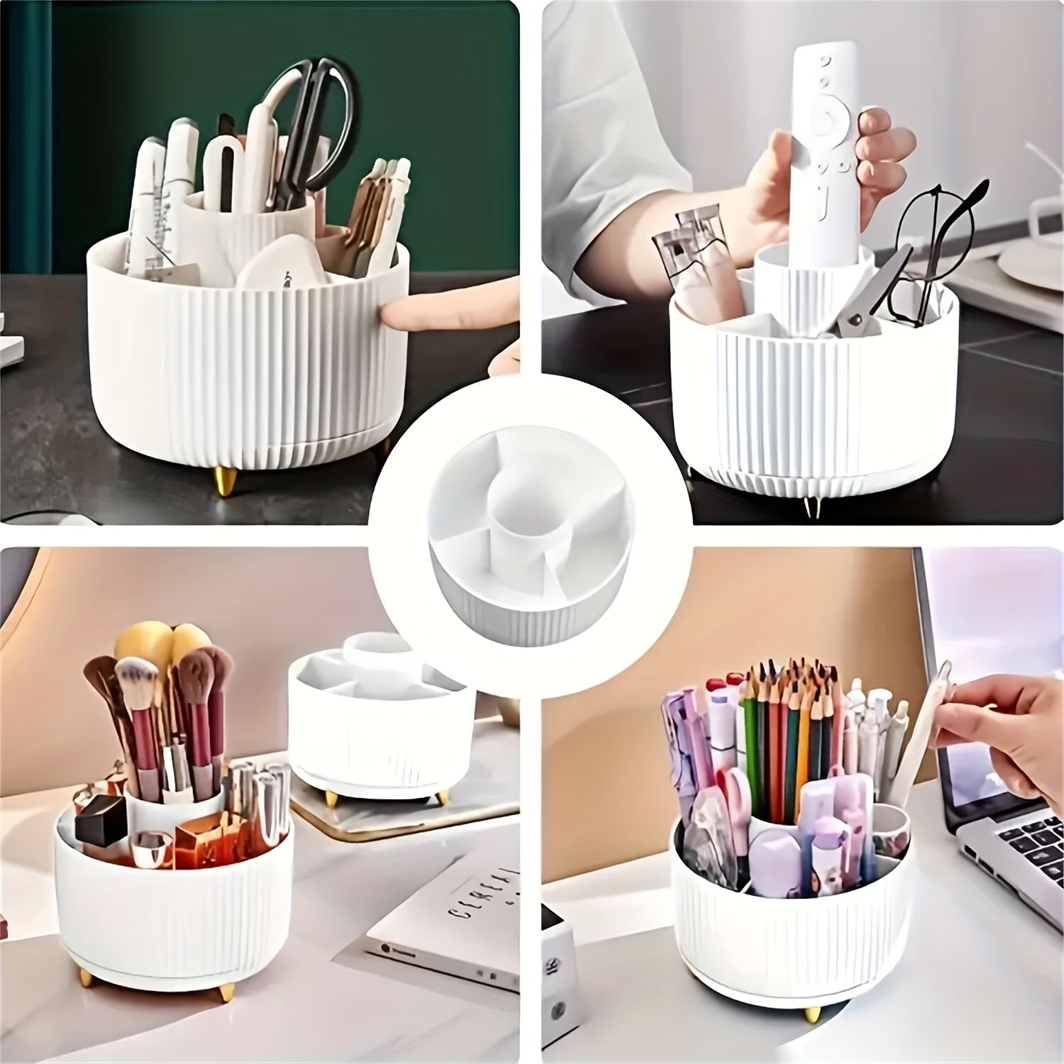360° Rotating Makeup Organizer with 5 Compartments Storage
