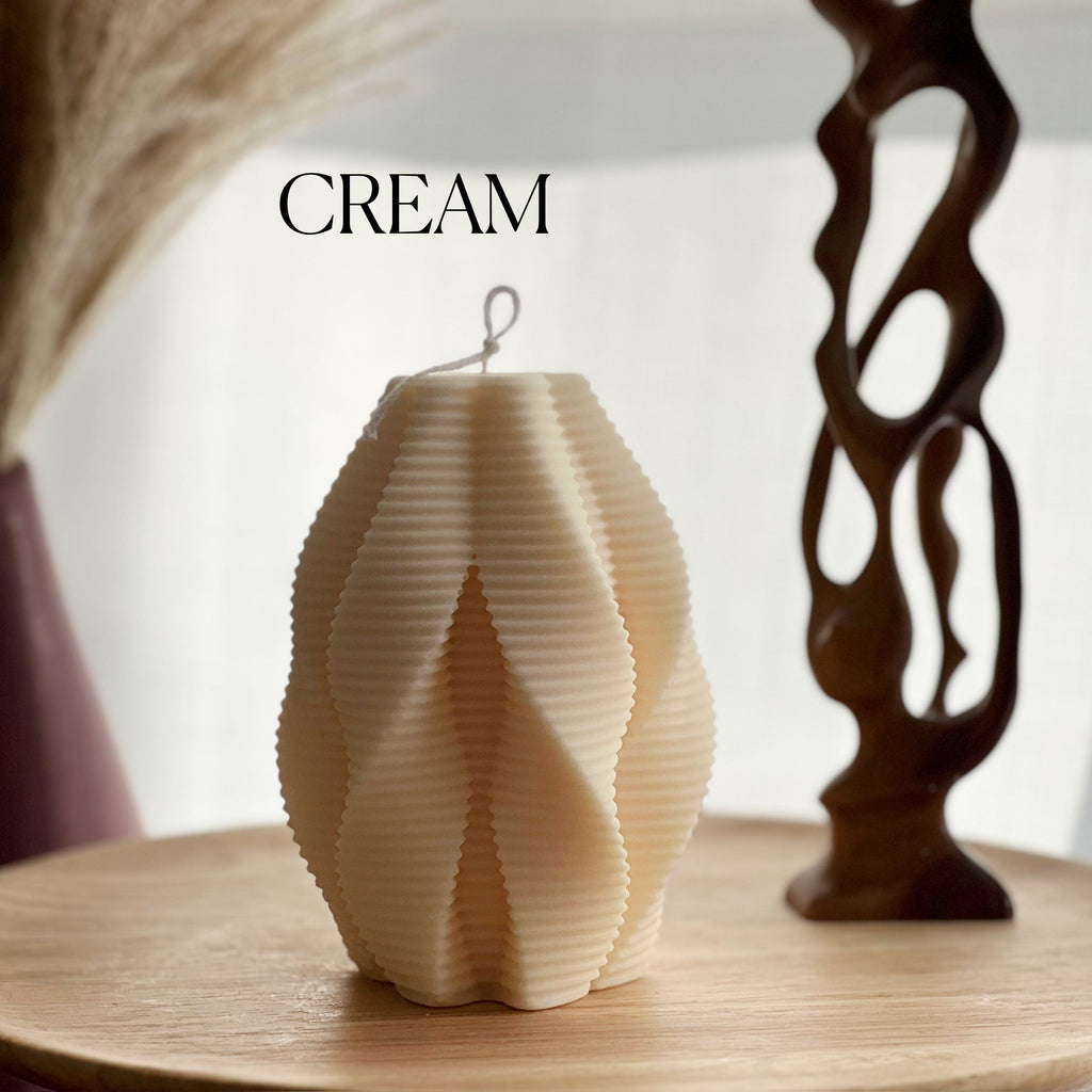 Large Ribbed Swirl Soy Candle: Abstract Geometric Decor